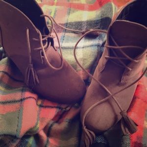 Brown suede booties , size 7.5